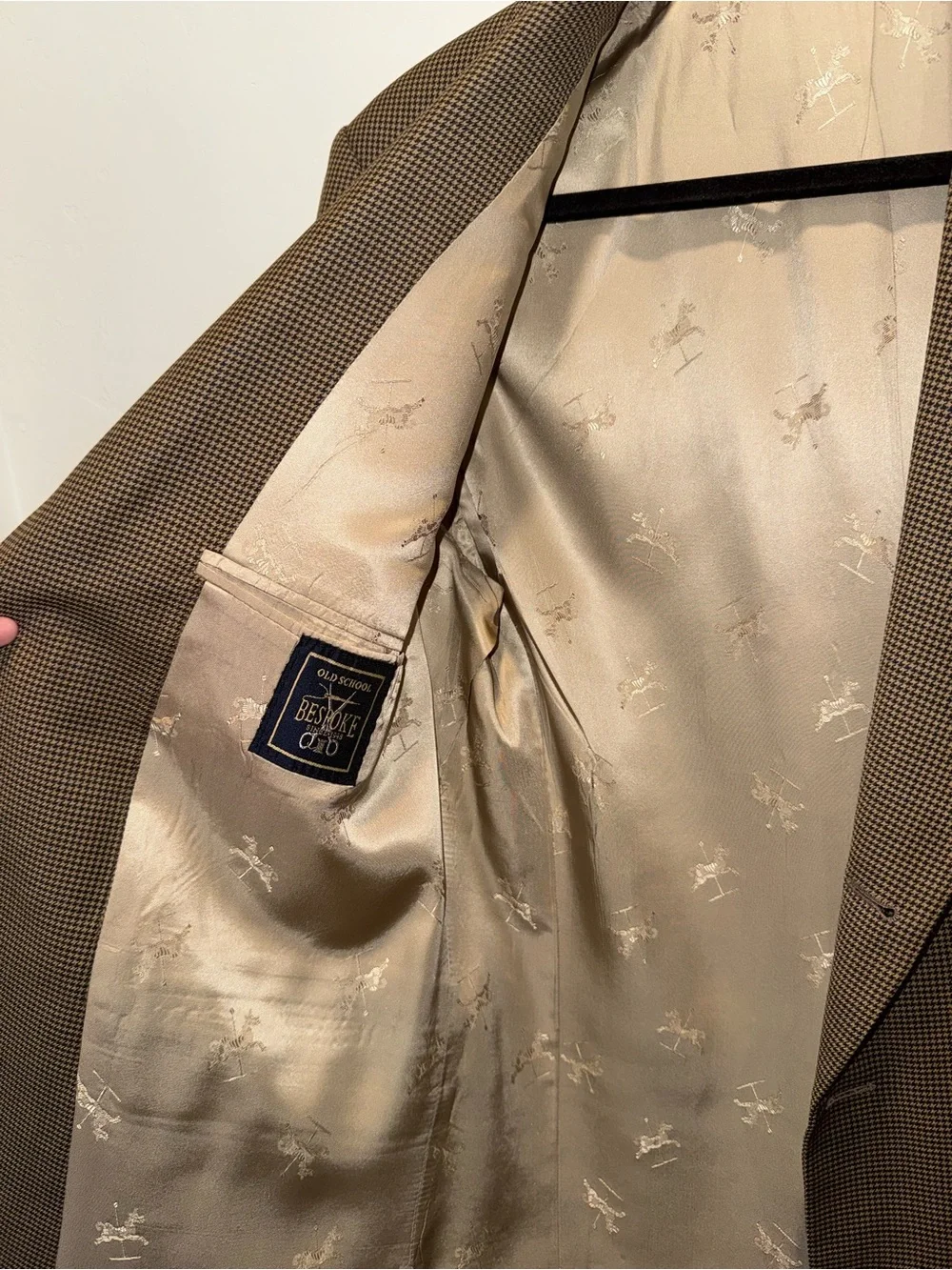 Old School Bespoke db Blazer Jacket Brown Micro-Check Carousel Lining